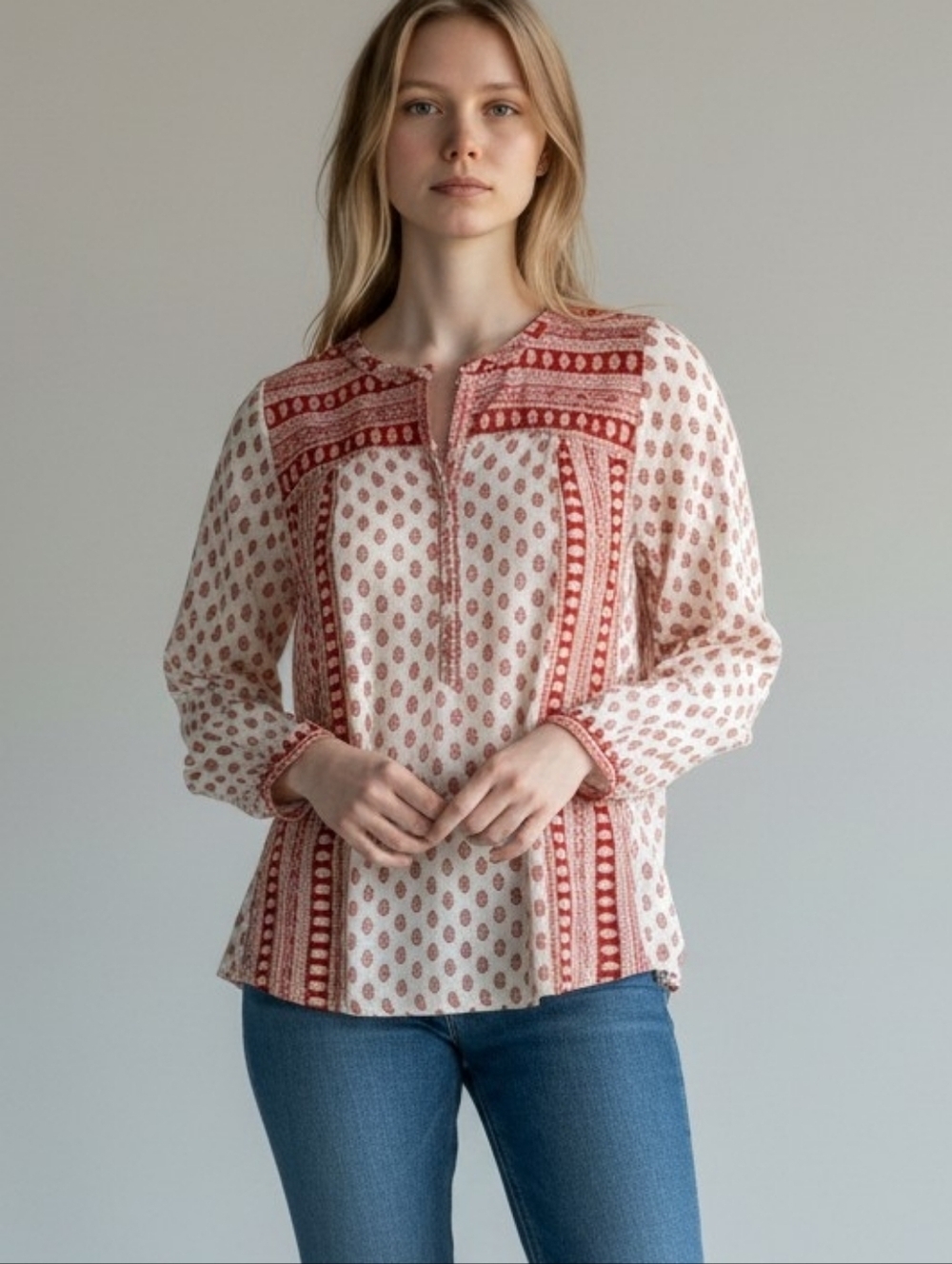 Lucky Brand Red & White Paisley Blouse (S)
